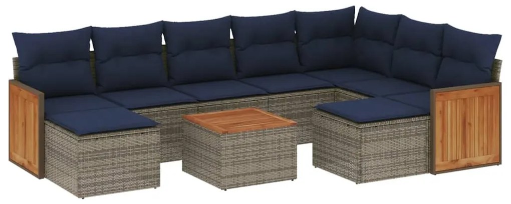 3260633 vidaXL Градински диван с възглавници, 10 части, полиратан, сив