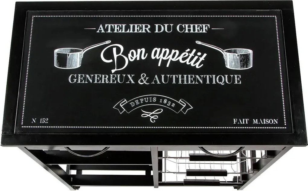 Кухненска количка 5five Gustaf, Черен, С плот от стъкло