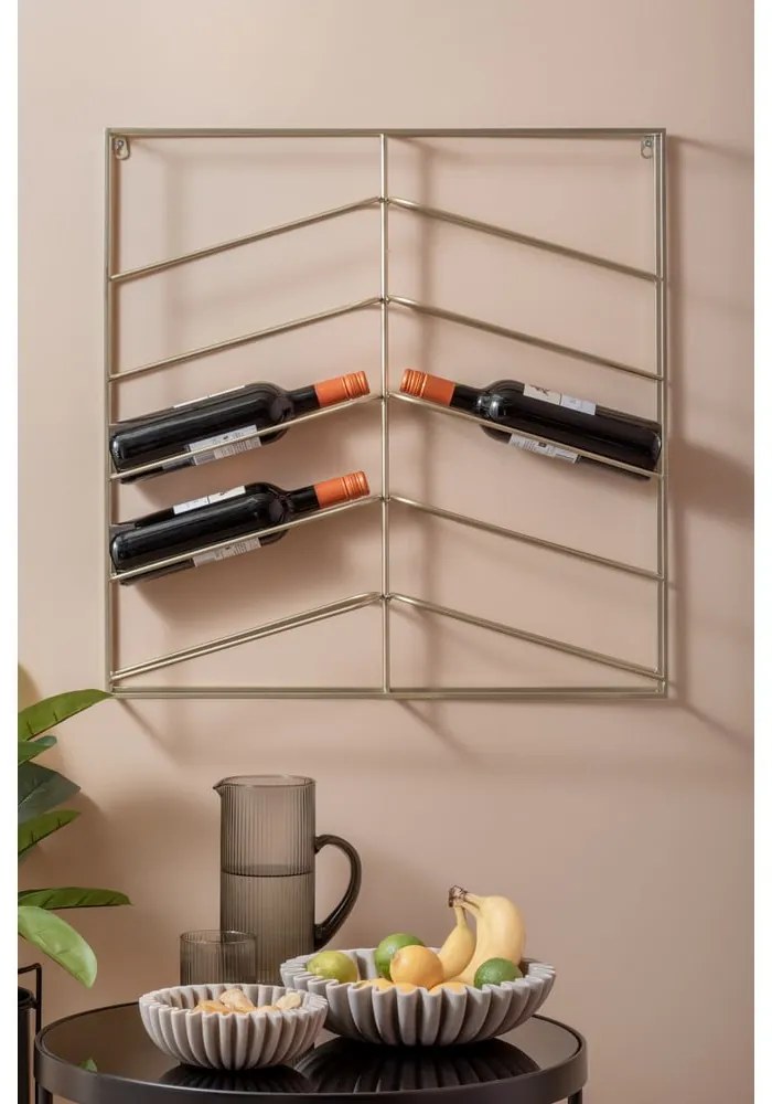 Стенен метален стелаж за вино в златист цвят брой бутилки 10 67x66x7,5 cm Cuadro – PT LIVING