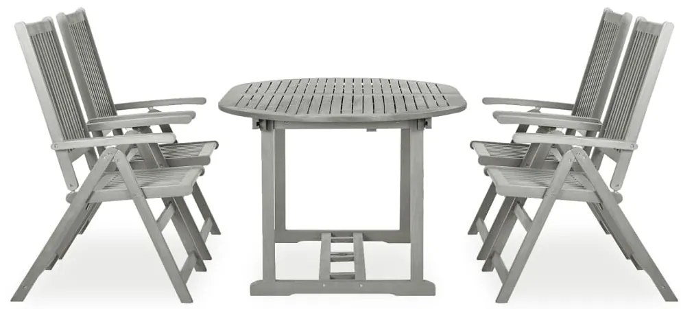 3057907 vidaXL Градински комплект за хранене от 5 части (150-200) x 100 см, масивна акациева дървесина, сив