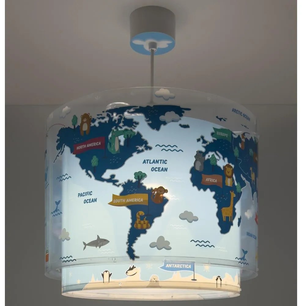Dalber 40672 - Детски полилей WORLD 1xE27/15W/230V син