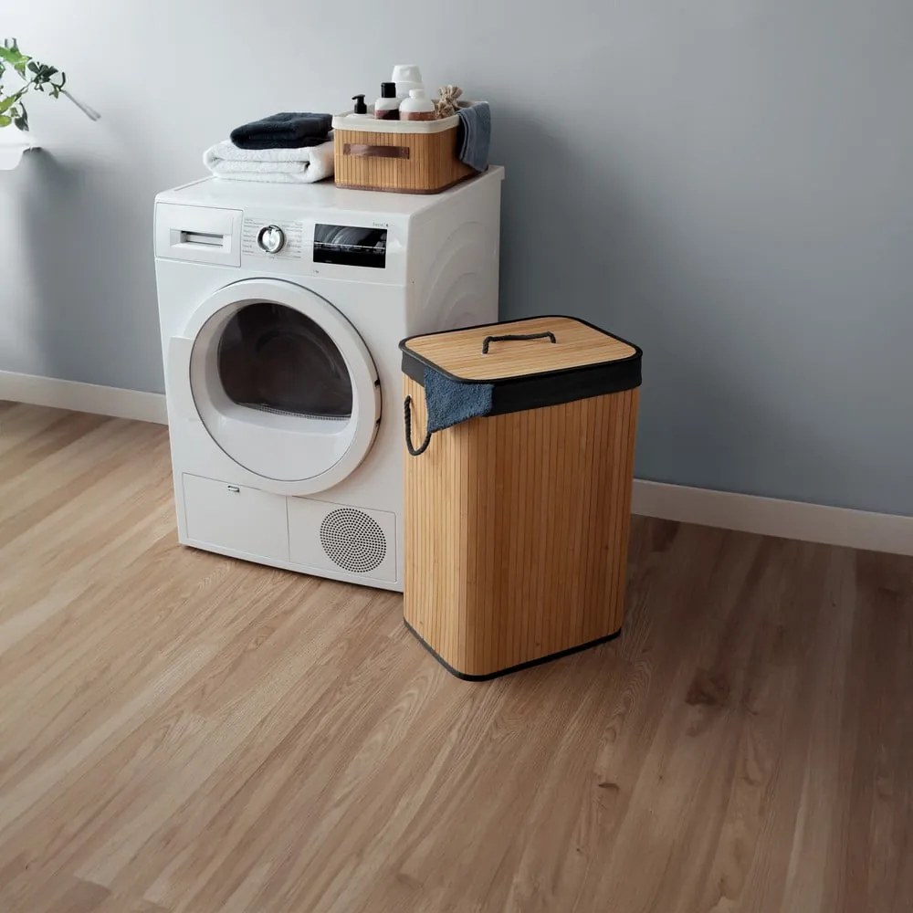 Черен/в естествен цвят бамбуков кош за пране 78 l Bamboo – Compactor