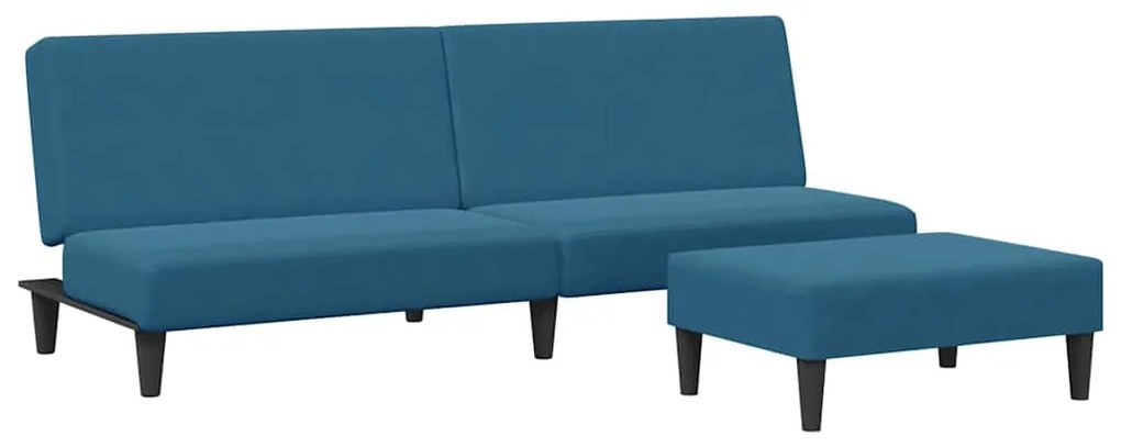 3216230 vidaXL 2-местно разтегателно канапе с табуретка, синьо, кадифе