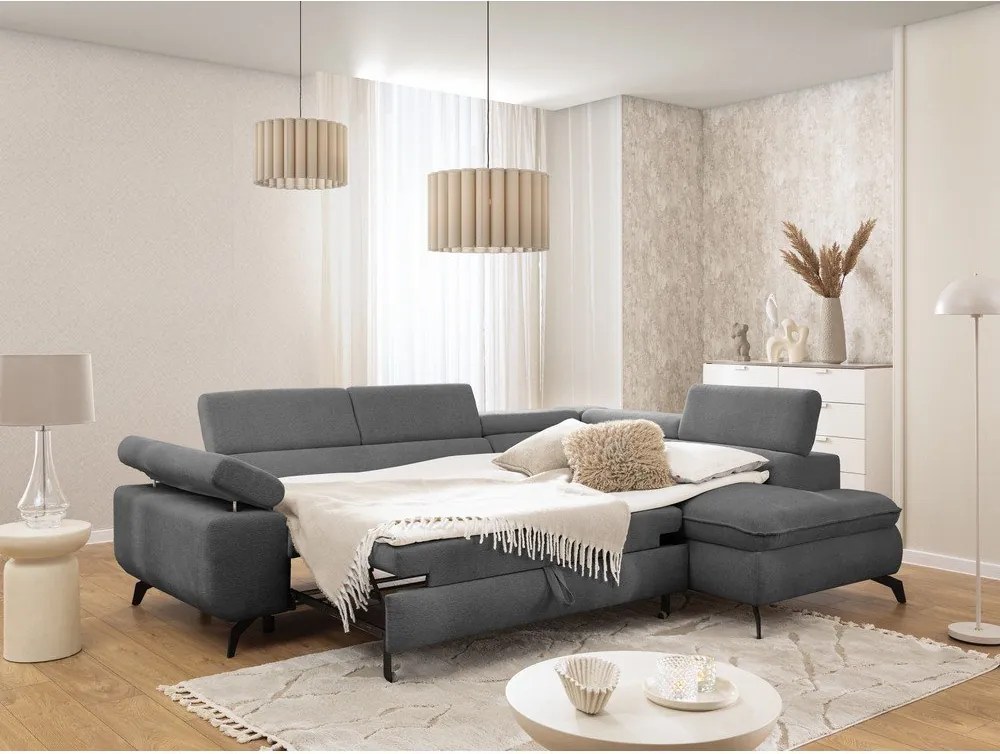 Сив шенилов ъглов диван (десен ъгъл L форма) Marbeya – Ropez