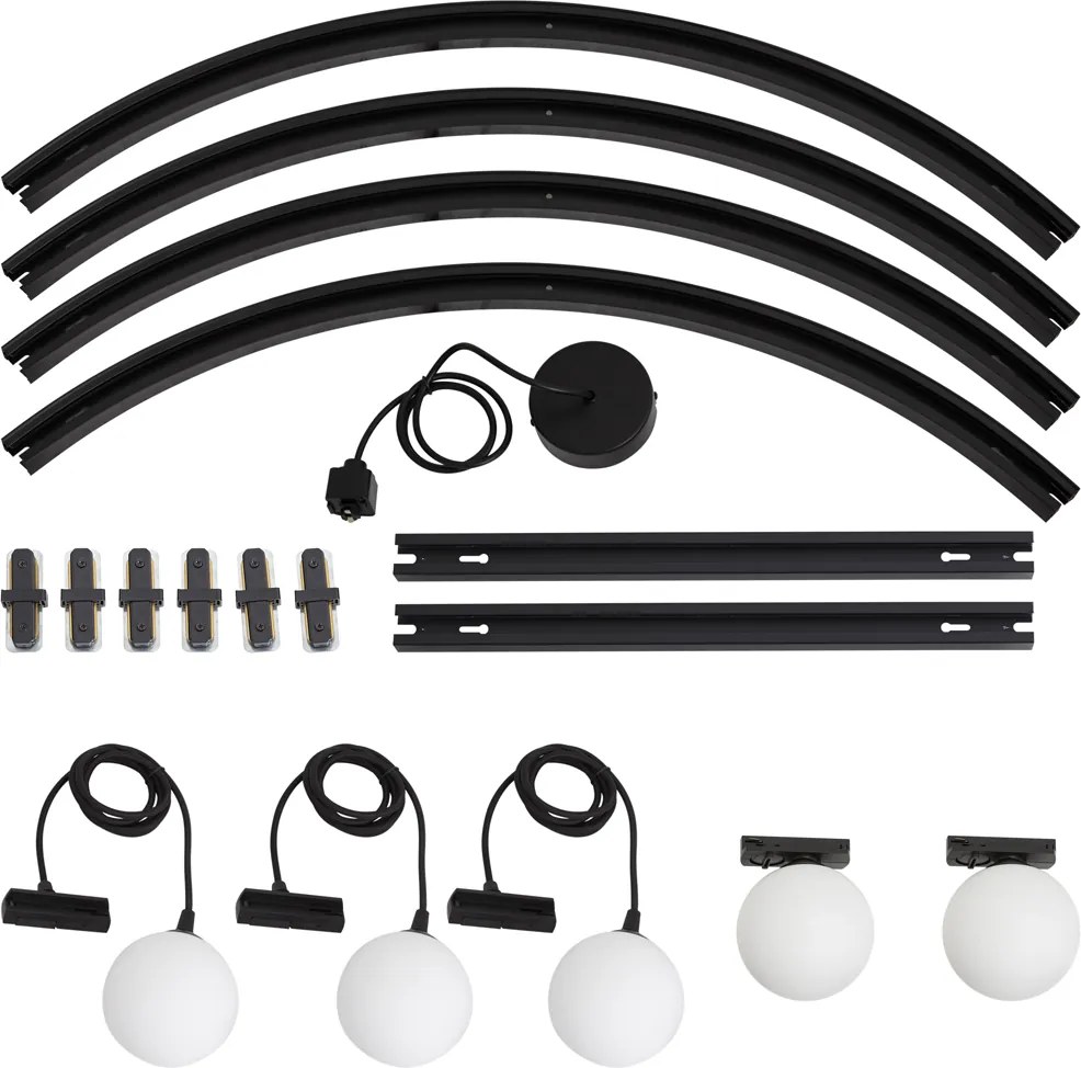 Modern ovaal railsysteem zwart met 3 hanglampen en 2 plafondlampen wit 1-fase - Iconic Perle