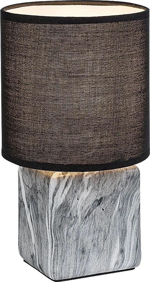 Rabalux Nalisa, настолна лампа, правоъгълна керамична лампа с мраморен ефект и черен текстилен абажур, E14 1xMAX40W, В22,5 см, Д