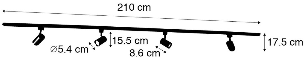 Модерна релсова осветителна система с 4 прожектора бяла 1-фазна - Iconic Yade