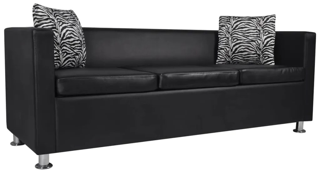 242648 vidaXL Диван 3-местен, изкуствена кожа, черен