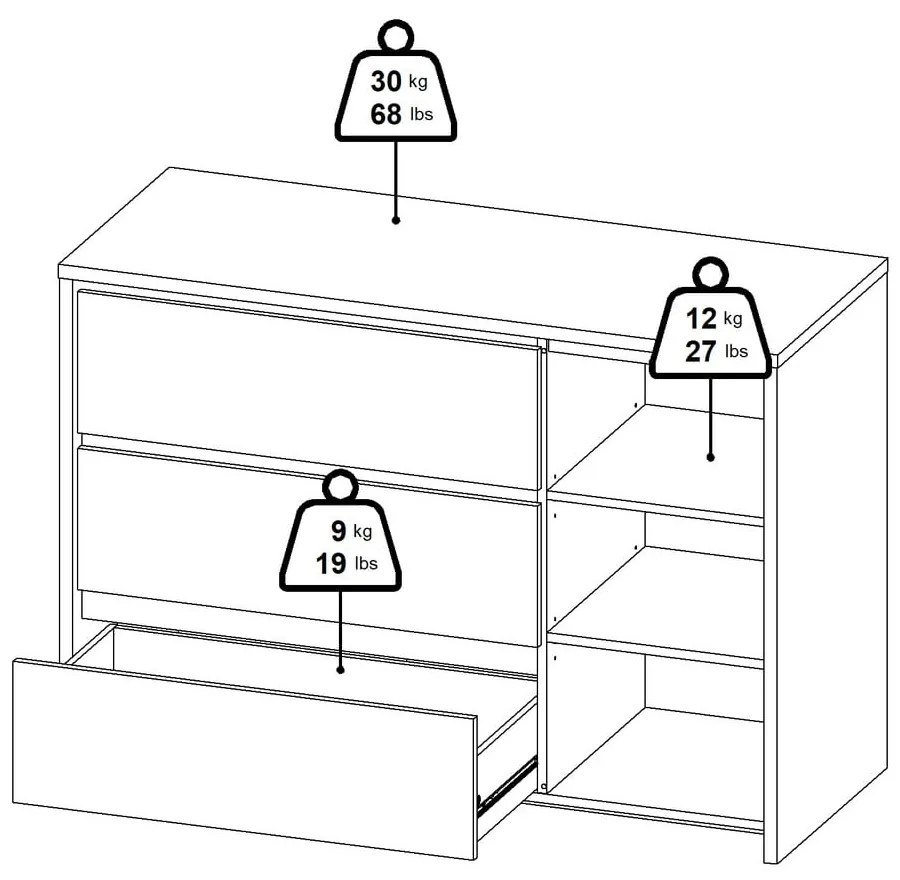 Скрин от дъбов декор в бял и естествен цвят 119x84x48 cm Next – Tvilum