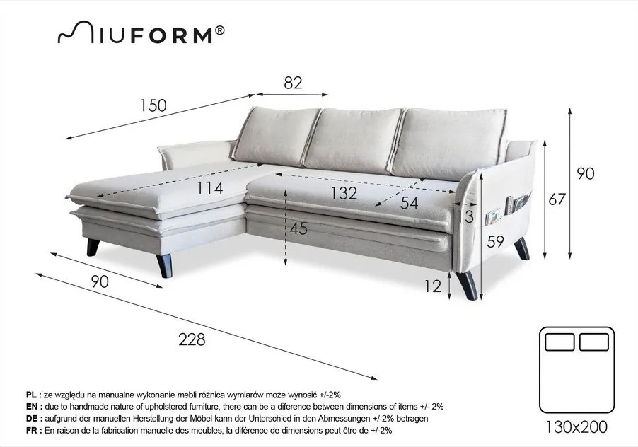Светлобежов ъглов разтегателен диван, ляв ъгъл Charming Charlie - Miuform
