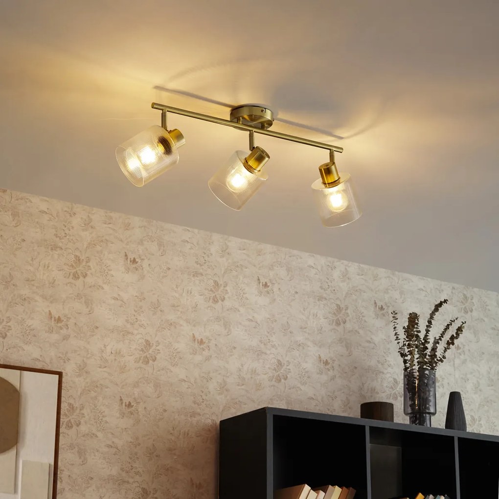 Таванен прожектор златен със стъкло 3-светлина регулируем - Laura