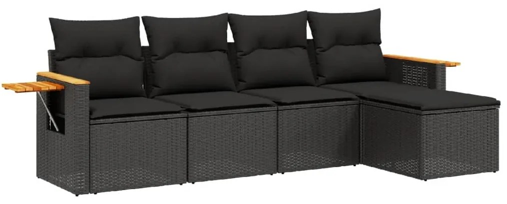 3226755 vidaXL Градински комплект с възглавници, 5 части, черен полиратан