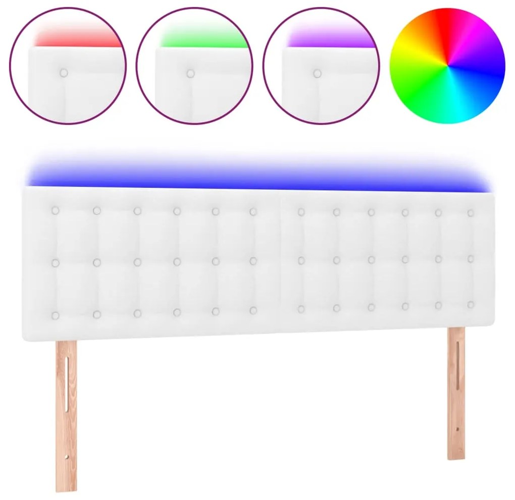 3121703 vidaXL LED Горна табла за легло, бяла, 144x5x78/88 см, изкуствена кожа
