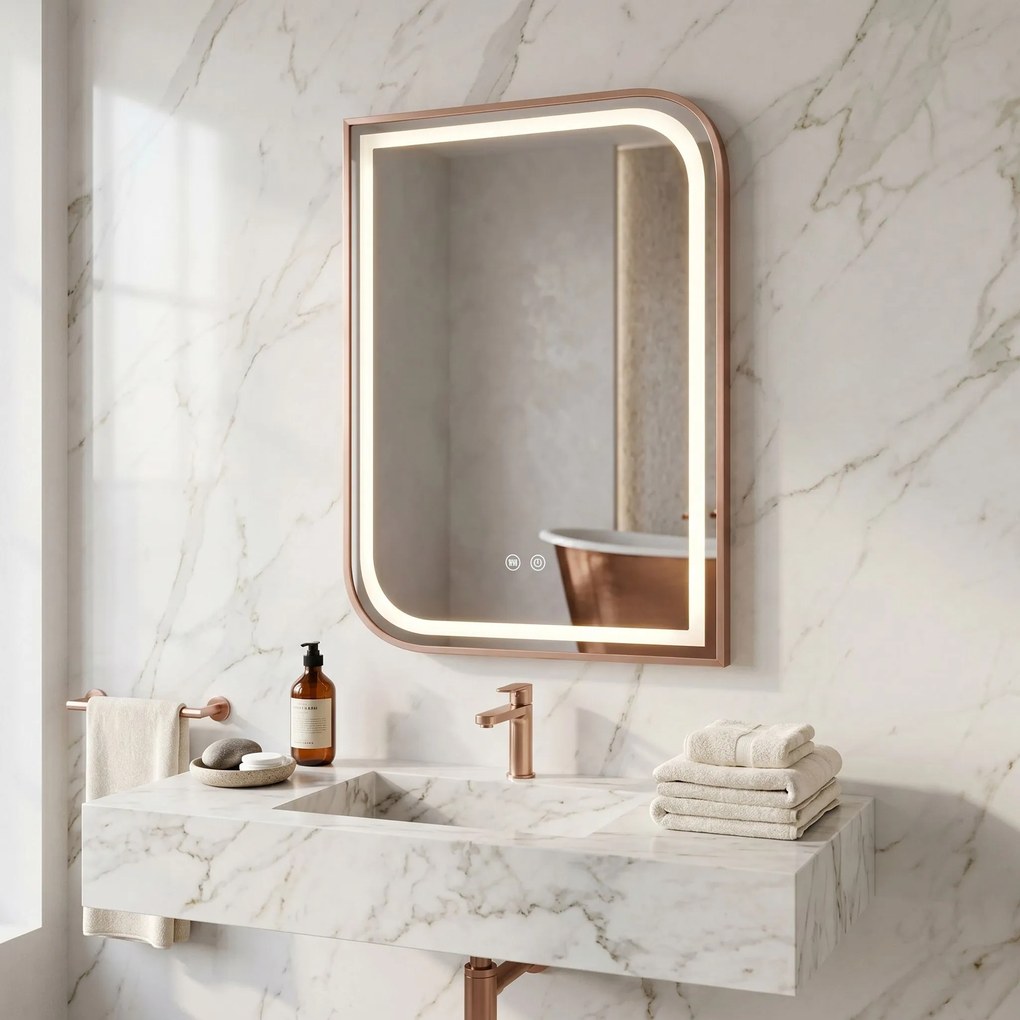 Огледало LED ZONE 80x60 BRUSH  ROSE GOLD
