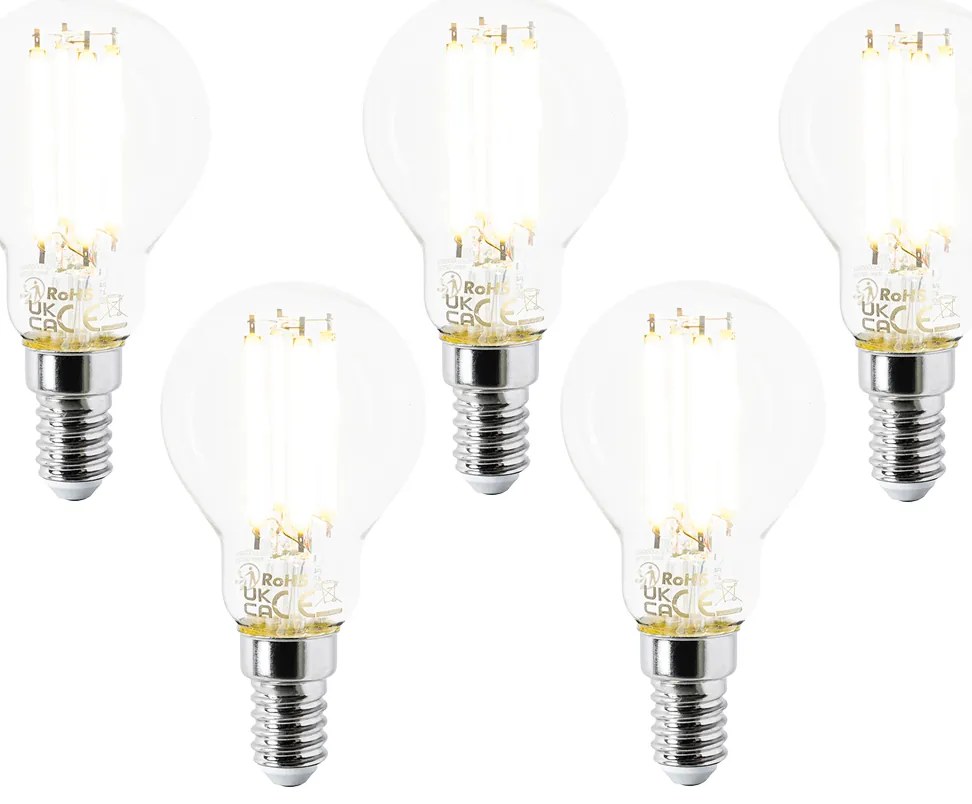 Комплект от 5 LED крушки E14 P45 прозрачни 2.2W 470lm 2700K
