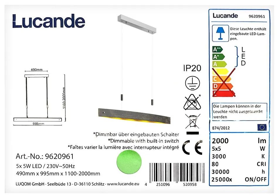 Lucande - LED Димируем пендел LIO 5xLED/5W/230V