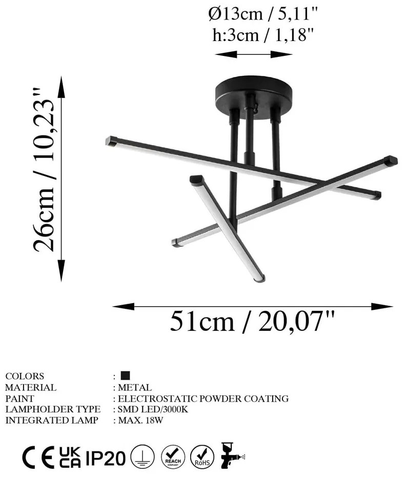 Черно LED осветително тяло за таван 26x51 cm Umut – Opviq lights