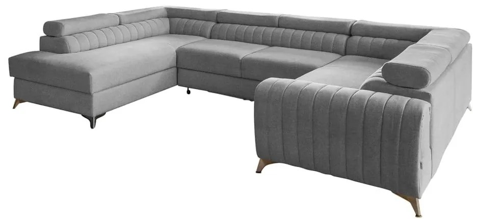 Светлосив разтегателен ъглов диван с място за съхранение (ляв ъгъл U форма) Louis – ELTAP