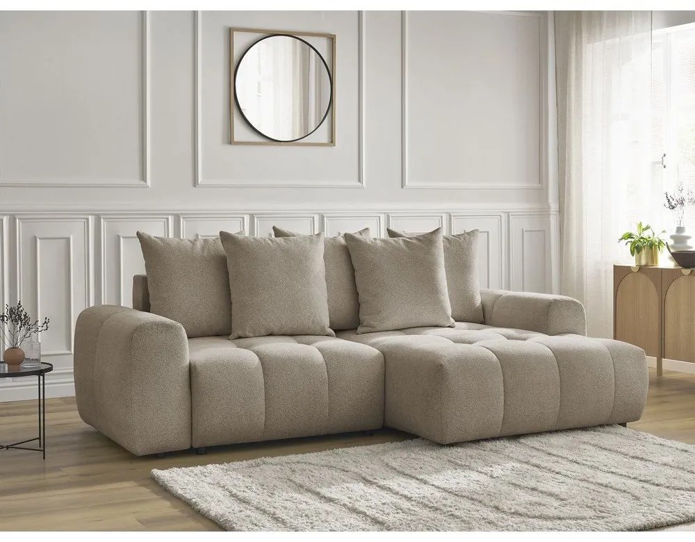 Бежов шенилов разтегателен ъглов диван с място за съхранение (десен ъгъл) Roxelane – Bobochic Paris