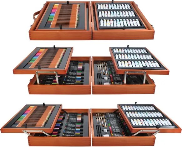 Професионален дървен куфар за рисуване Maaleo, 177 части