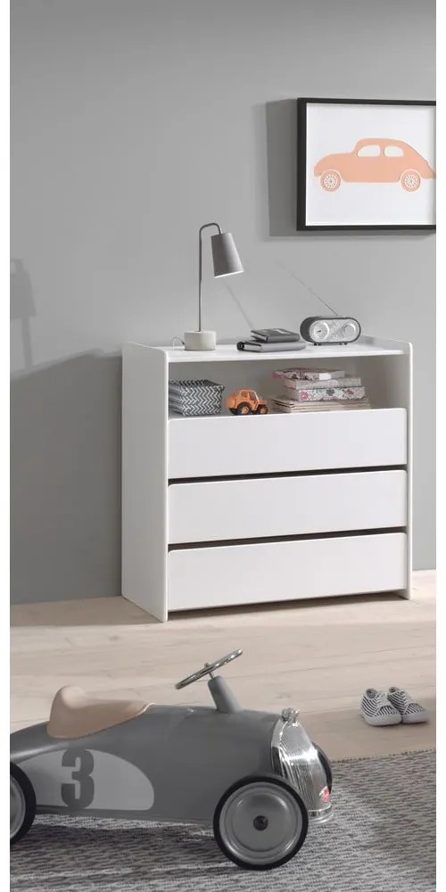 Бял нисък детски скрин от масивен бор с маса за преповиване 90x106 cm KIDDY – Vipack