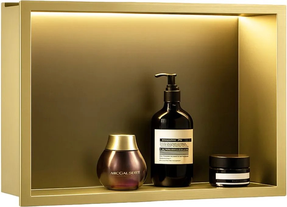 Вграден рафт за баня LED 30x45 brush gold