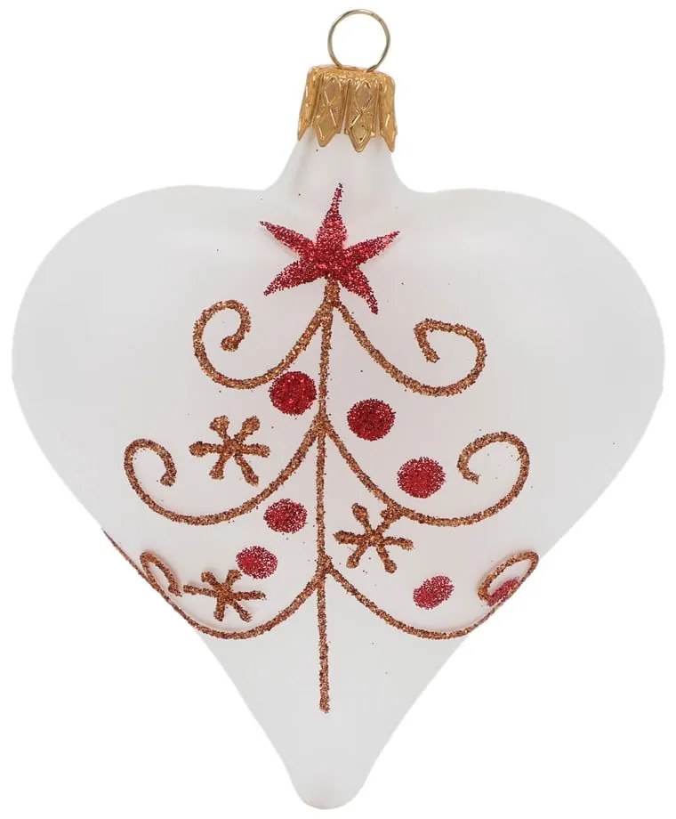 Комплект от 3 коледни украшения от бяло стъкло във формата на сърце Ego Decor - Ego Dekor