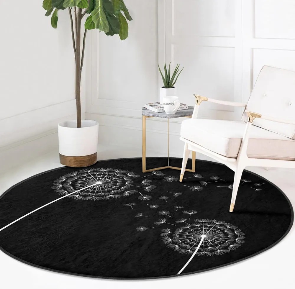 Черен кръгъл килим подходящ за пране и за прахосмукачки роботи ø 100 cm Comfort – Mila Home