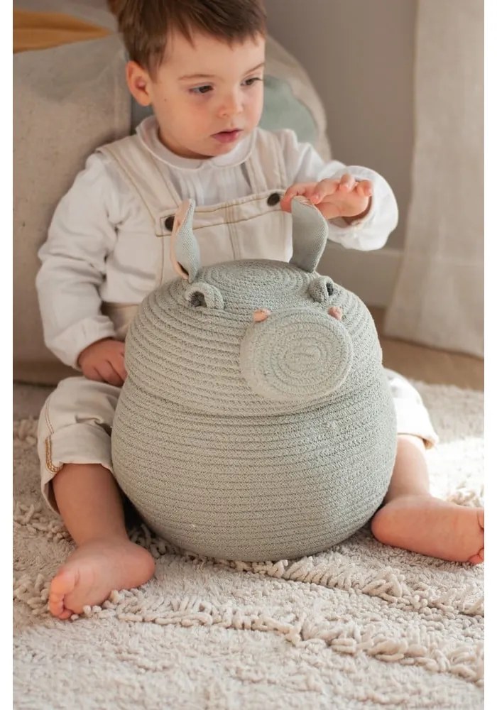 Светлосива текстилна детска кошница за играчки ø 25x30 cm Henry the Hippo – Lorena Canals