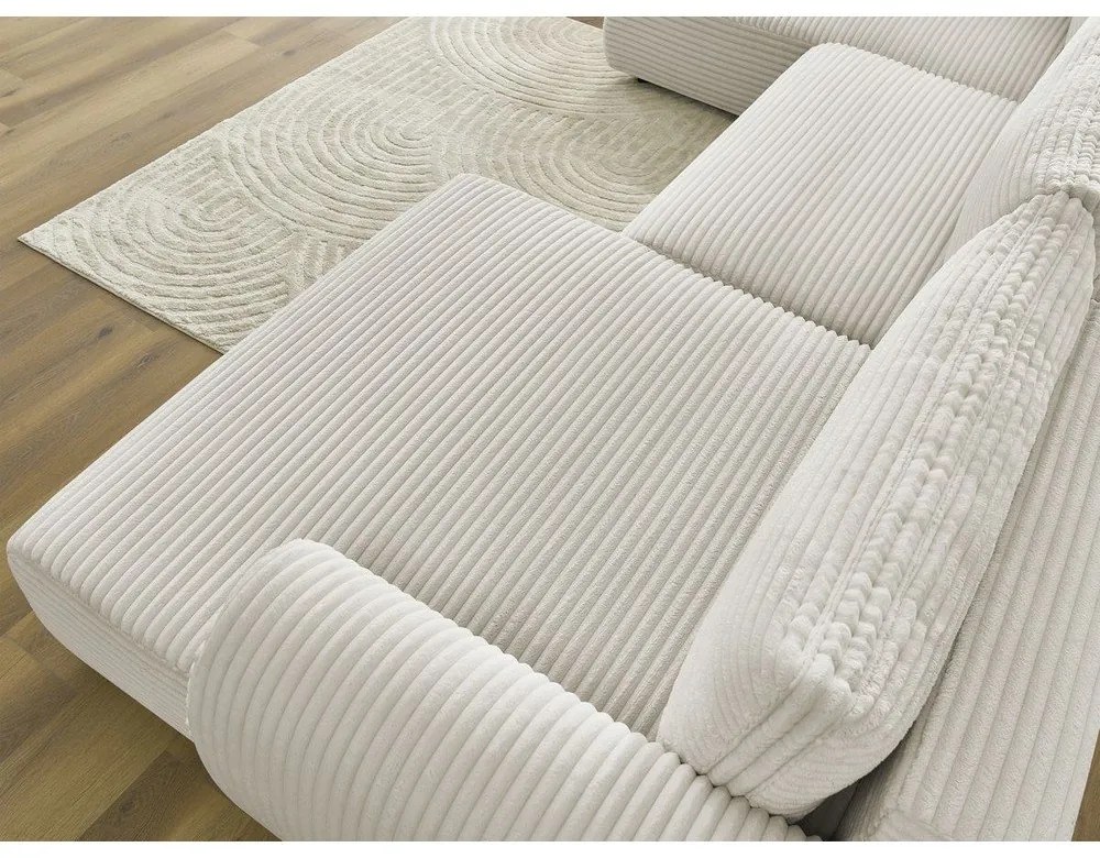 Кремав сгъваем/с място за съхранение ъглов диван от рипсено кадифе (ляв ъгъл/U форма) Lucien – Bobochic Paris