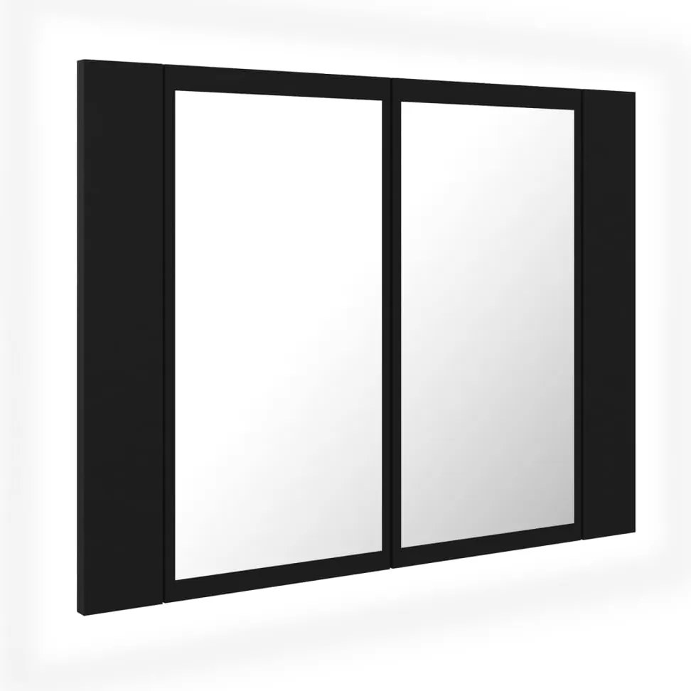 804957 vidaXL Шкаф с LED огледало за баня, черно, 60x12x45 см, акрил
