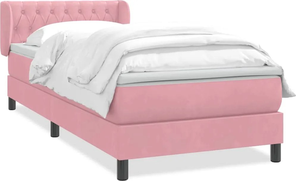 3317810 vidaXL Боксспринг легло с матрак, розова, 90x220 см, кадифе