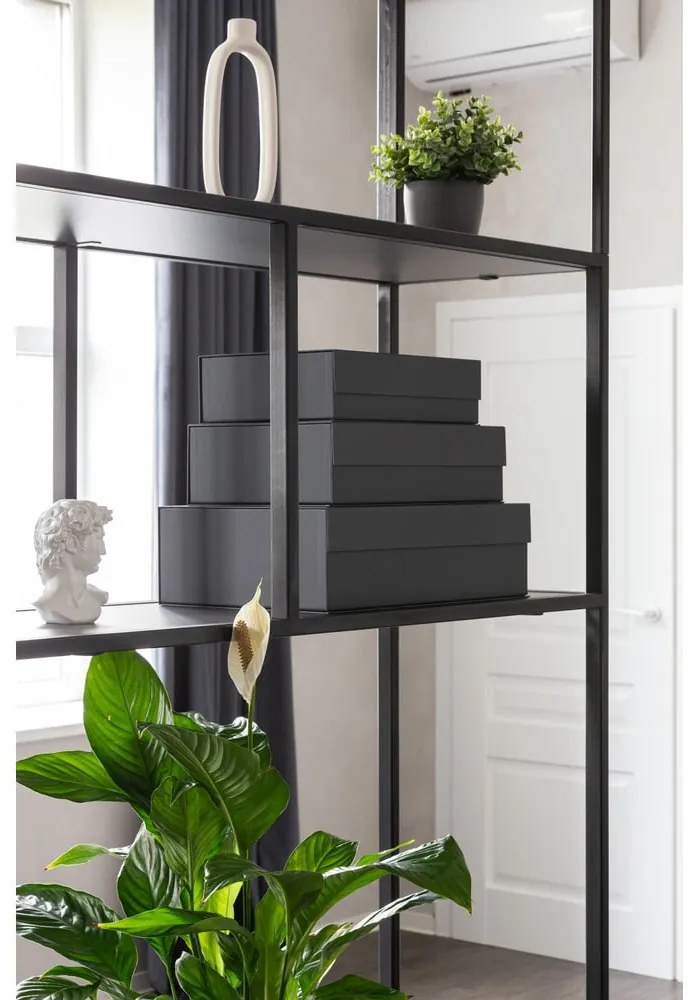 Декоративни тъмносиви картонени кутии за съхранение в комплект от 3 бр. с капаци 42,5x29,5x13 cm Kian Paper Laminate – Bigso