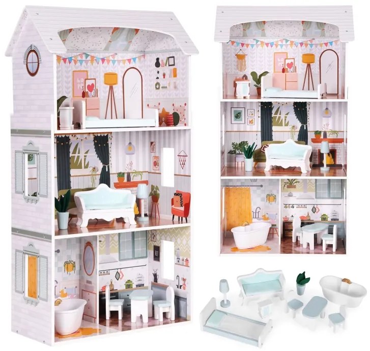 Дървена къща за кукли ALICE - 3 етажа + мебели