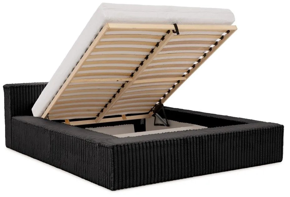 Черно двойно тапицирано легло с място за съхранение и включена подматрачна рамка 160x200 cm Cloe – Ropez