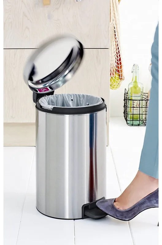 Кош за боклук с педал Brabantia NewIcon 649026, 12 л, Леко затваряне, Противоплъзгаща основа, Инокс/Мат