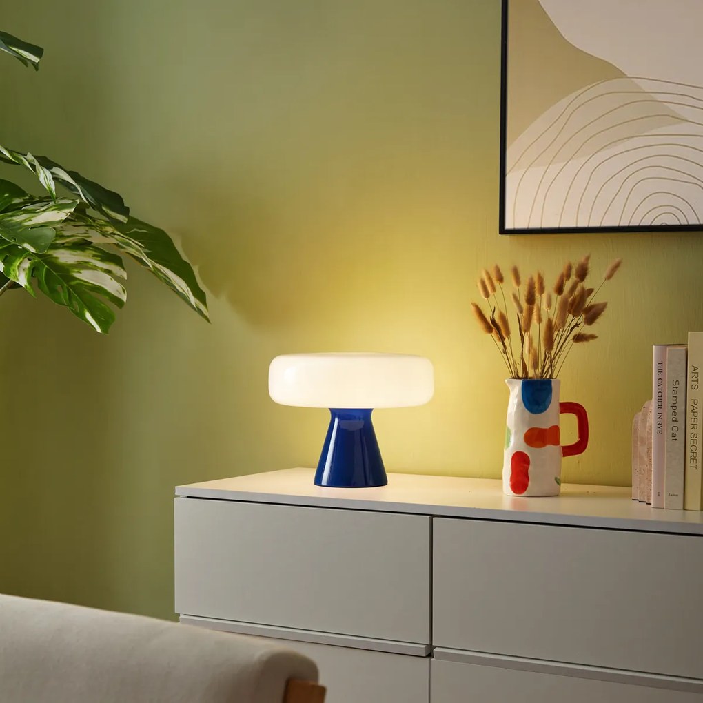 Ретро настолна лампа синя с бяло - Knob