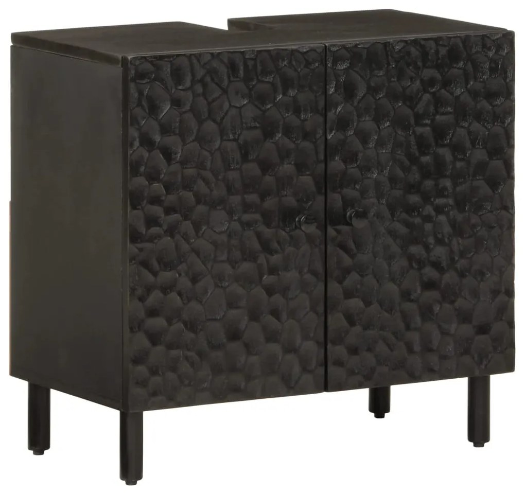 356838 vidaXL Шкаф за баня, черен, 62x33x58 см, масивно мангово дърво
