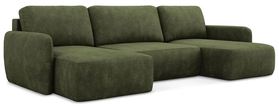 Зелен шенилов разтегателен ъглов диван с място за съхранение (U форма) Lilo – Makamii