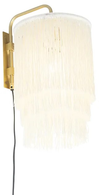 Ориенталски стенен аплик златен с кремав абажур с ресни - Franxa