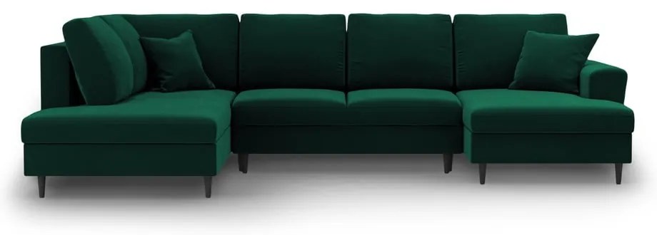 Зелен кадифен разтегателен ъглов диван с място за съхранение (ляв ъгъл/U форма) Kyoto – Cosmopolitan Design