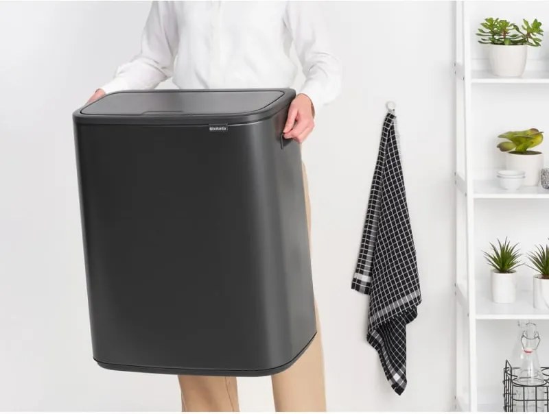 Кош за боклук Brabantia Bo Touch 1008858, 60 л, Плавно и безшумно отваряне, Голям отвор, Сив