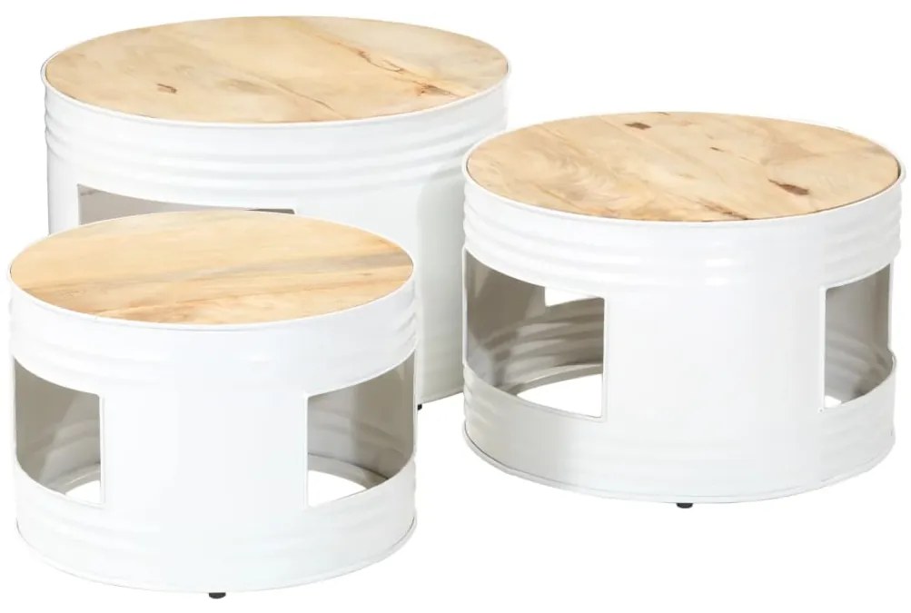 358934 vidaXL Бар маси с форма на барабан 3 бр масивно грубо мангово дърво