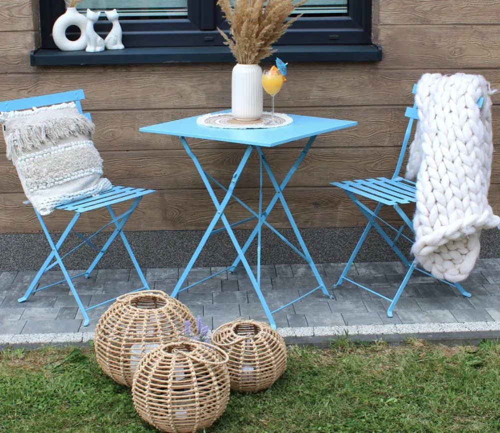 Сгъваем градински комплект, балконски комплект - маса + два стола Син