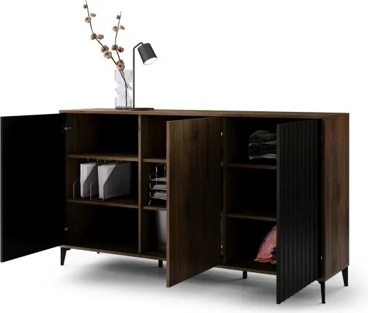 Скрин РИМИНИ К-182 Елегантен Орех/Черно - МОДЕРЕН ШКАФ С НАБРАЗДЕНИ ФРОНТОВЕ