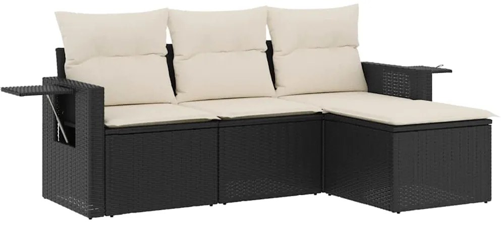 3252403 vidaXL Градински диван от 4 части с възглавници, черен, полиратан