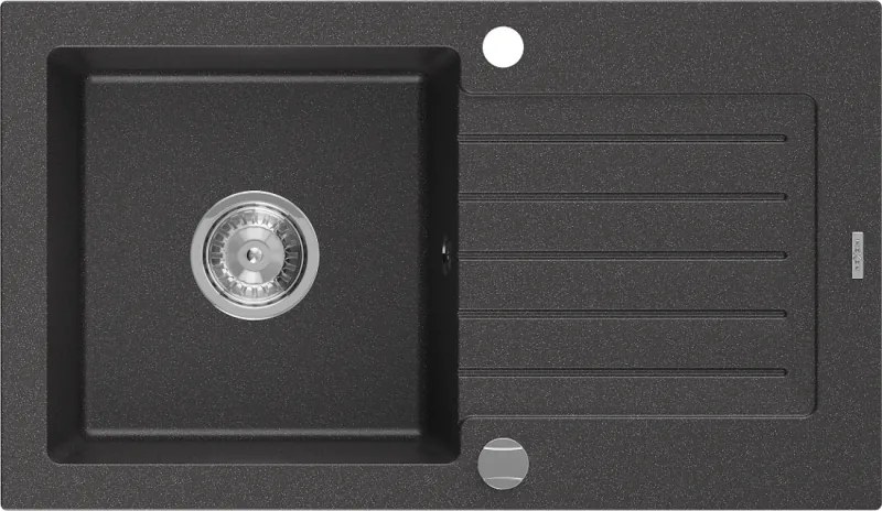 Mexen Pablo гранитна мивка с 1 отделение и сушилник 752 x 436 mm, черна с пръски, сифон хром - 6510751010-76