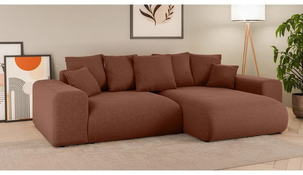 Разтегателен ъглов диван с място за съхранение в тухлен цвят (променлив) Luma – Ropez