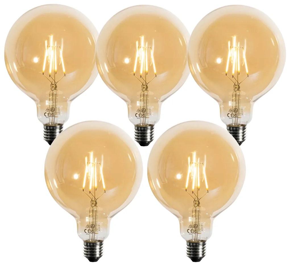 Комплект от 5 E27 димируеми LED крушки златисти G125 4.9W 450 lm 2200K