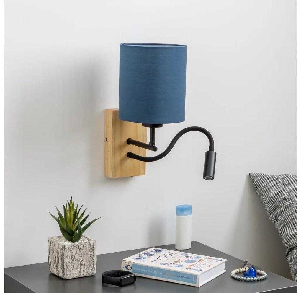 Brilagi - LED Аплик NUBILA WOOD 1xE27/25W/230V+ LED/3W дъб/тъмносин